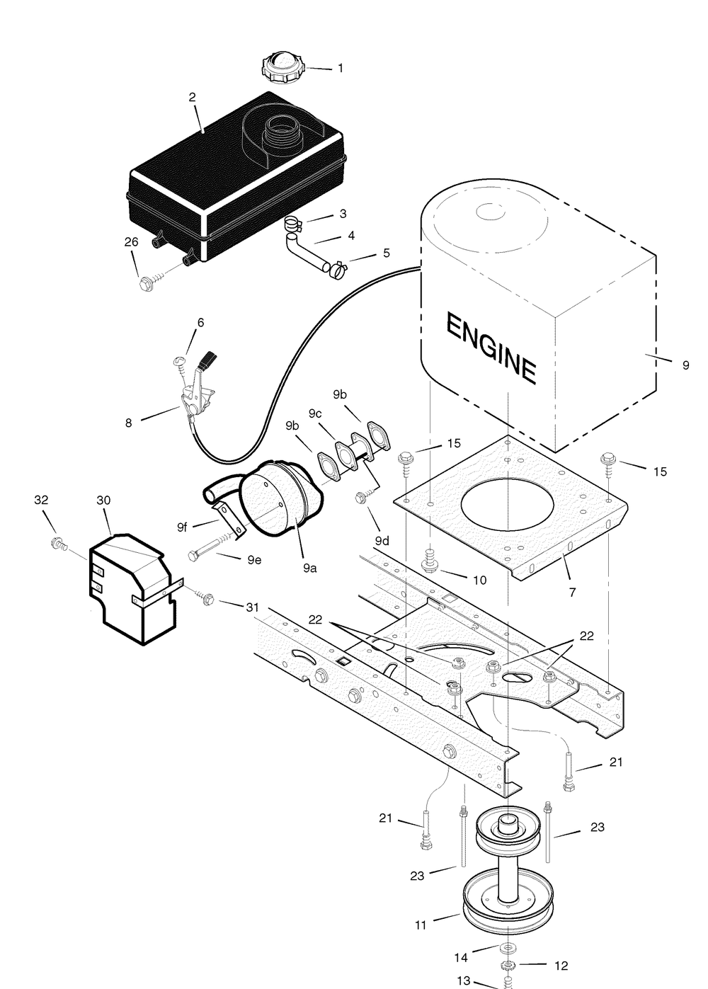 Engine Mount Diagram and Parts List for 385002X108B 2007 Briggs and Stratton Lawn Tractor